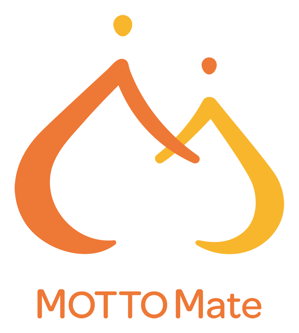 MOTTO Mate（もっとめいと）のロゴ。ふたりが並んで歩く姿